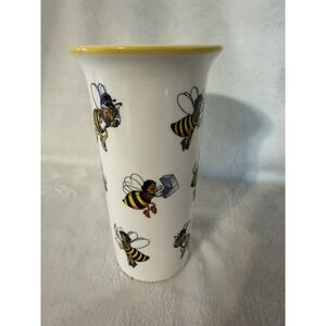1998 Teleflora Ceramic Flower Vase w/ Cartoon Bees.  "Busy Bees"